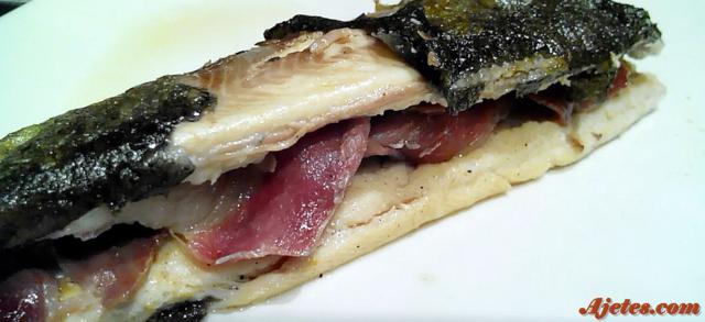 trucha a la plancha con jamón